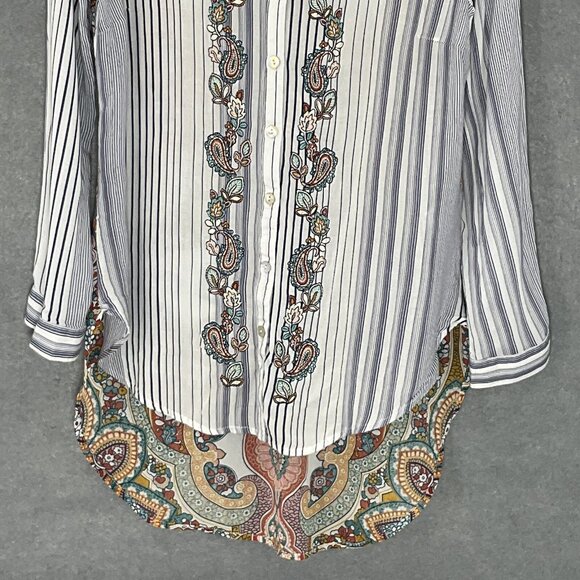 Chico's Top Womens‎ Sz S (0) Button Up Floral Embroidery Striped Paisley Boho - Picture 6 of 15